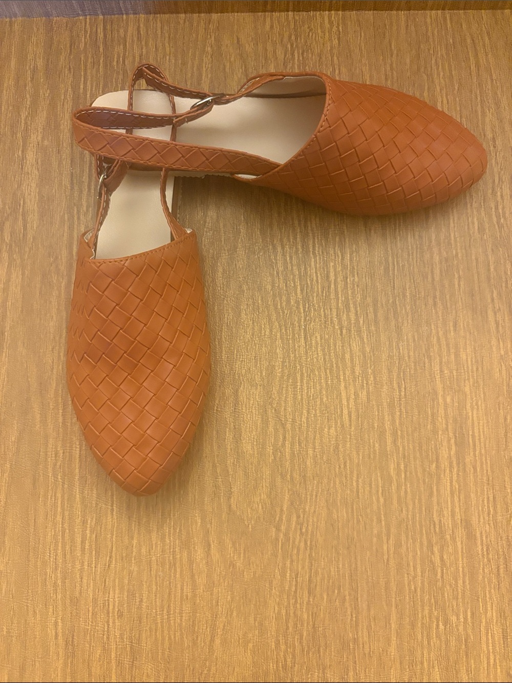 Woven Pointed Slingback Flat in Cognac